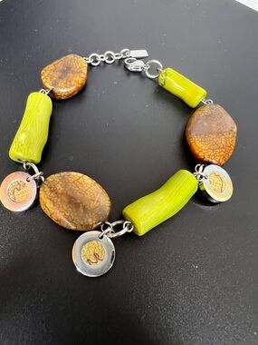 ALVIERO MARTINI  Lime Green and Brown Genuine Stone ITALIAN Charm Bracelet